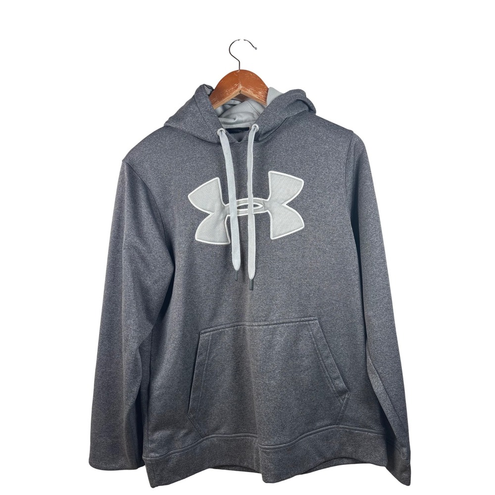 Under Armour Hoodie Womens Small Gray Pullover‎ Big Logo Activewear Sweatshirt